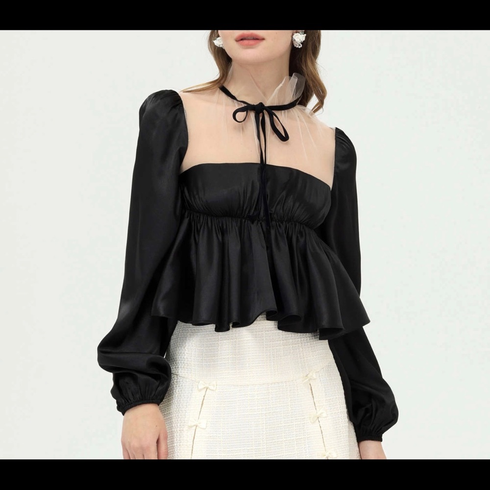 Romantic mesh and satiny blouse
